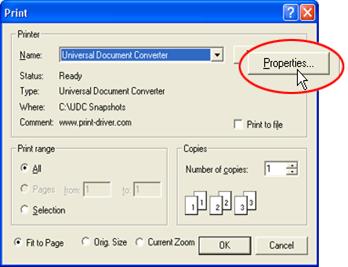 Convert DjVu Document to JPEG :: Select Universal Document Converter from printers list